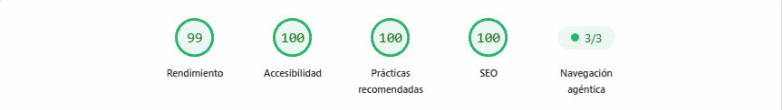 PageSpeed Insights en móvil: 99 de rendimiento y 100 en accesibilidad, prácticas recomendadas y SEO
